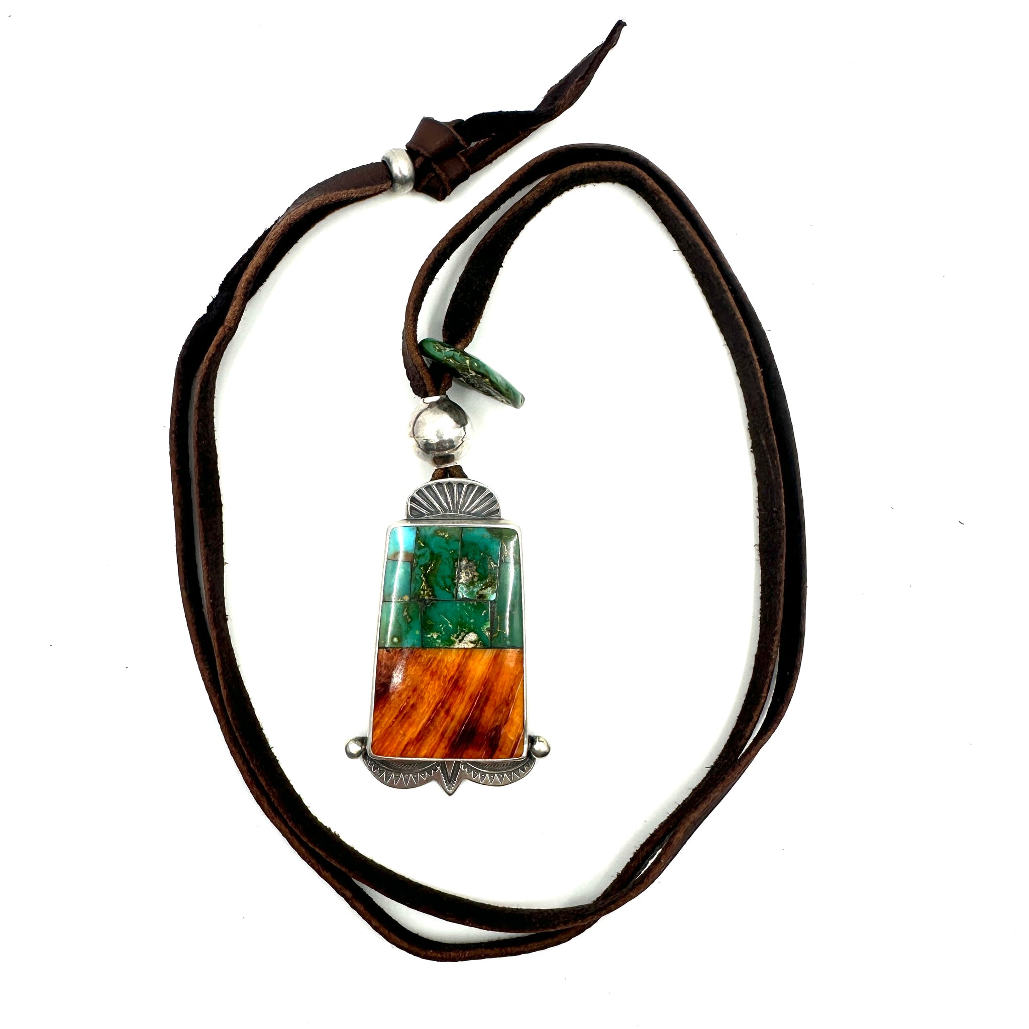 Mosaic Inlay Pendant with Harcross Turquoise and Spiny Oyster Shell