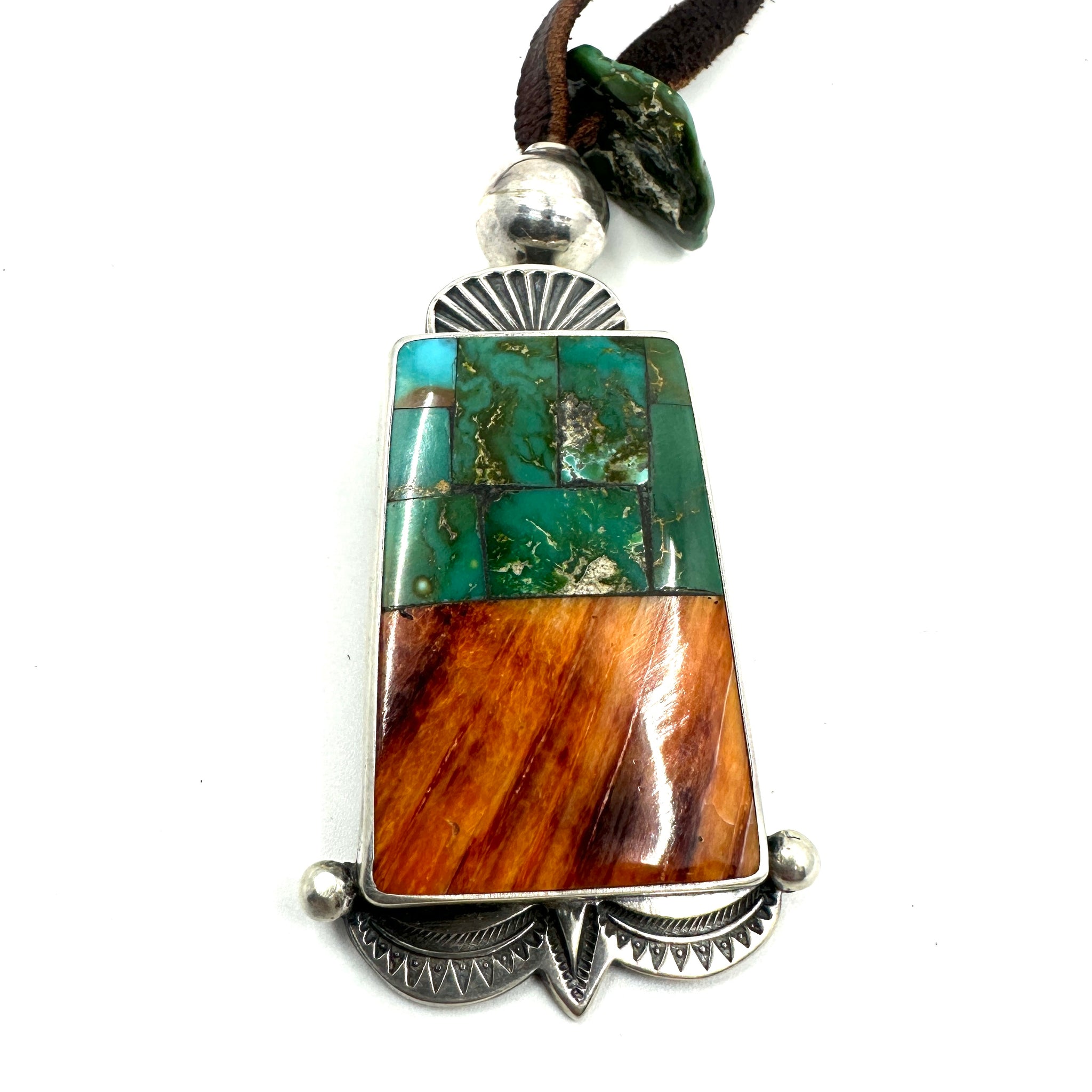 Mosaic Inlay Pendant with Harcross Turquoise and Spiny Oyster Shell