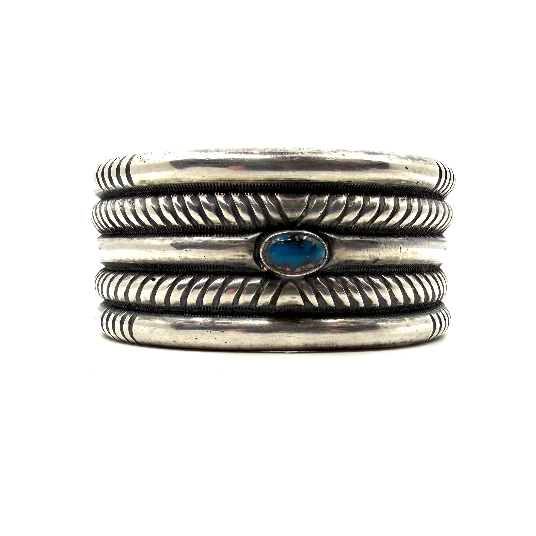 Heavy Coin Silver Ingot Bracelet with Bisbee Turquoise