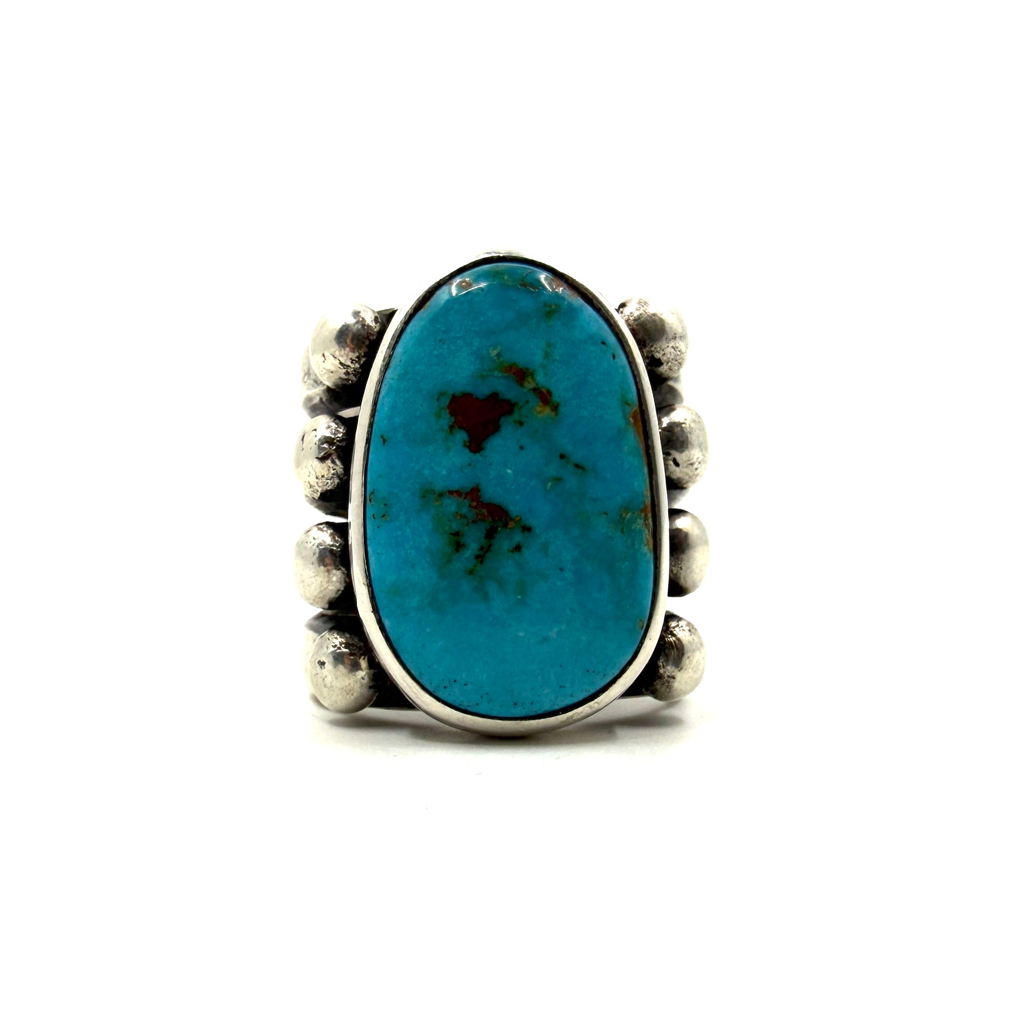 Coin Silver Split Shank Ring with Double Eagle Turquoise