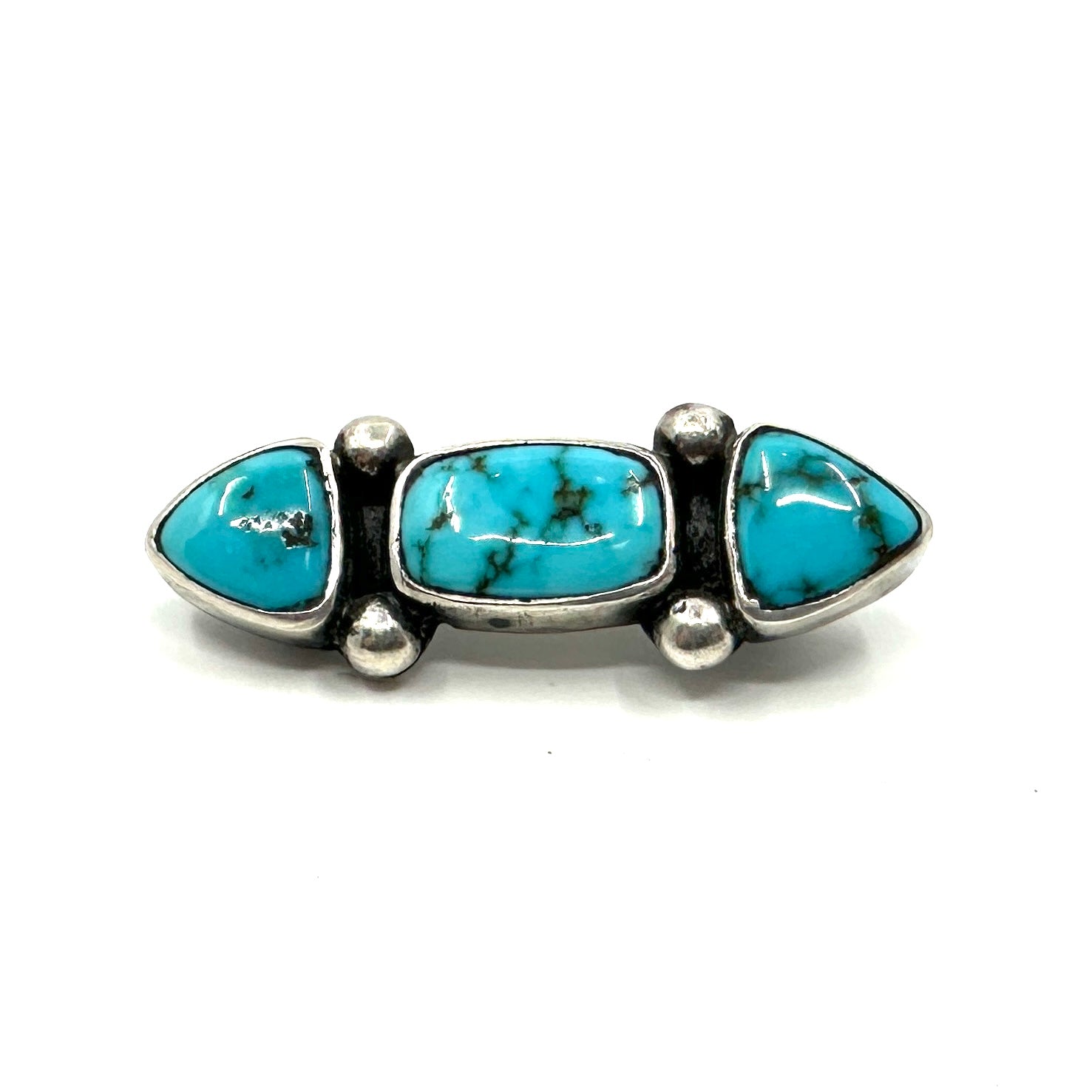 Coin Silver Ingot 3-Stone Pin with Lone Mountain Turquoise