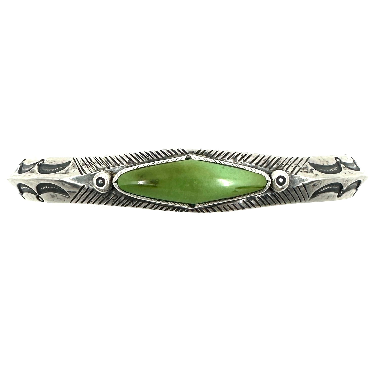 Heavy Triangle Bracelet with Harcross Turquoise and Terminal Stones
