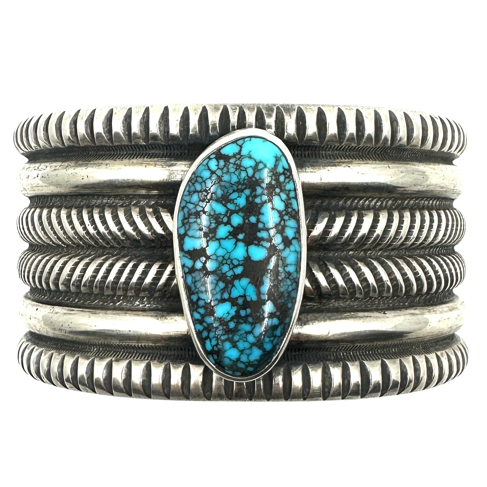 Heavy Coin Silver Ingot Bracelet With Red Mountain Turquoise