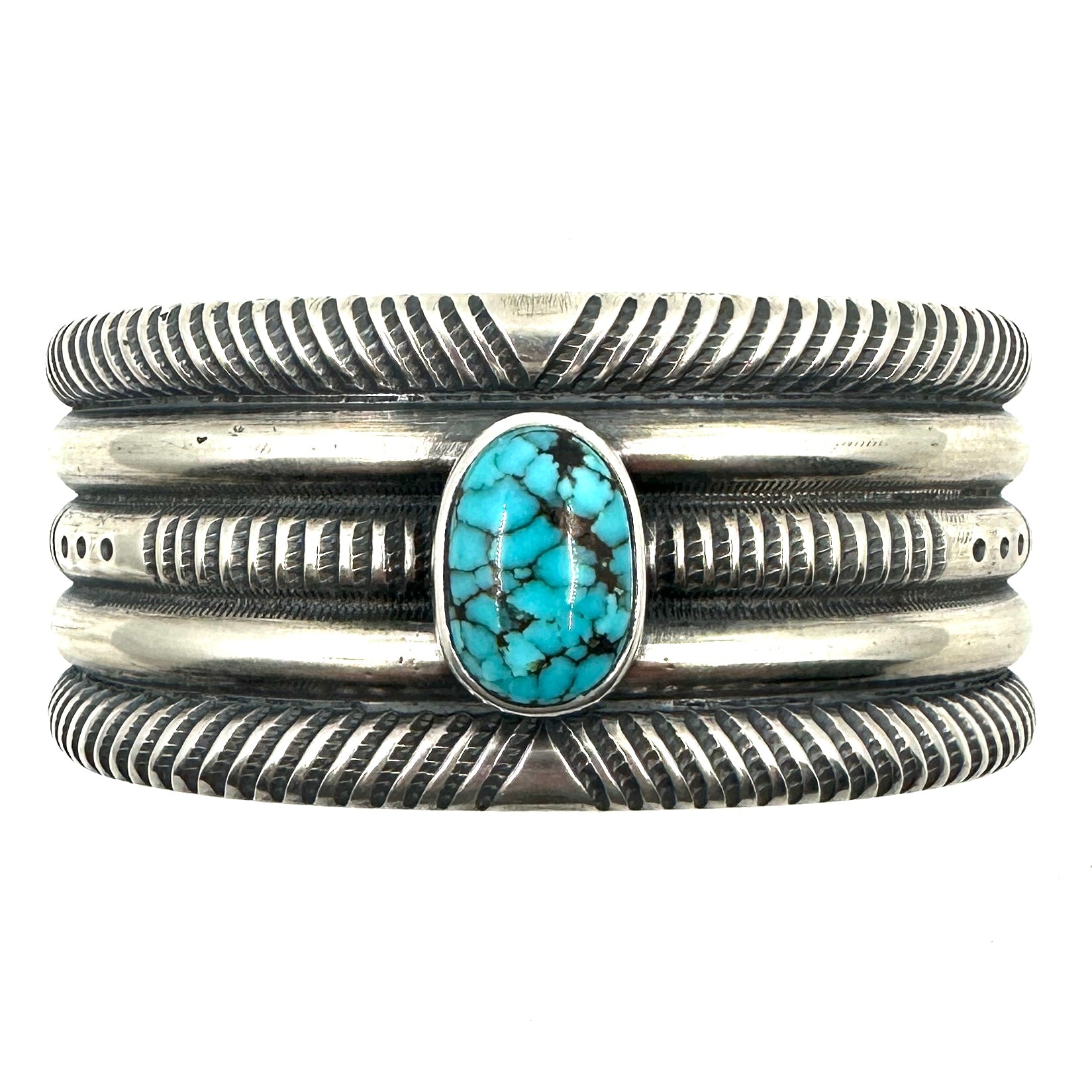 Heavy Coin Silver Ingot Bracelet With Candelaria Turquoise