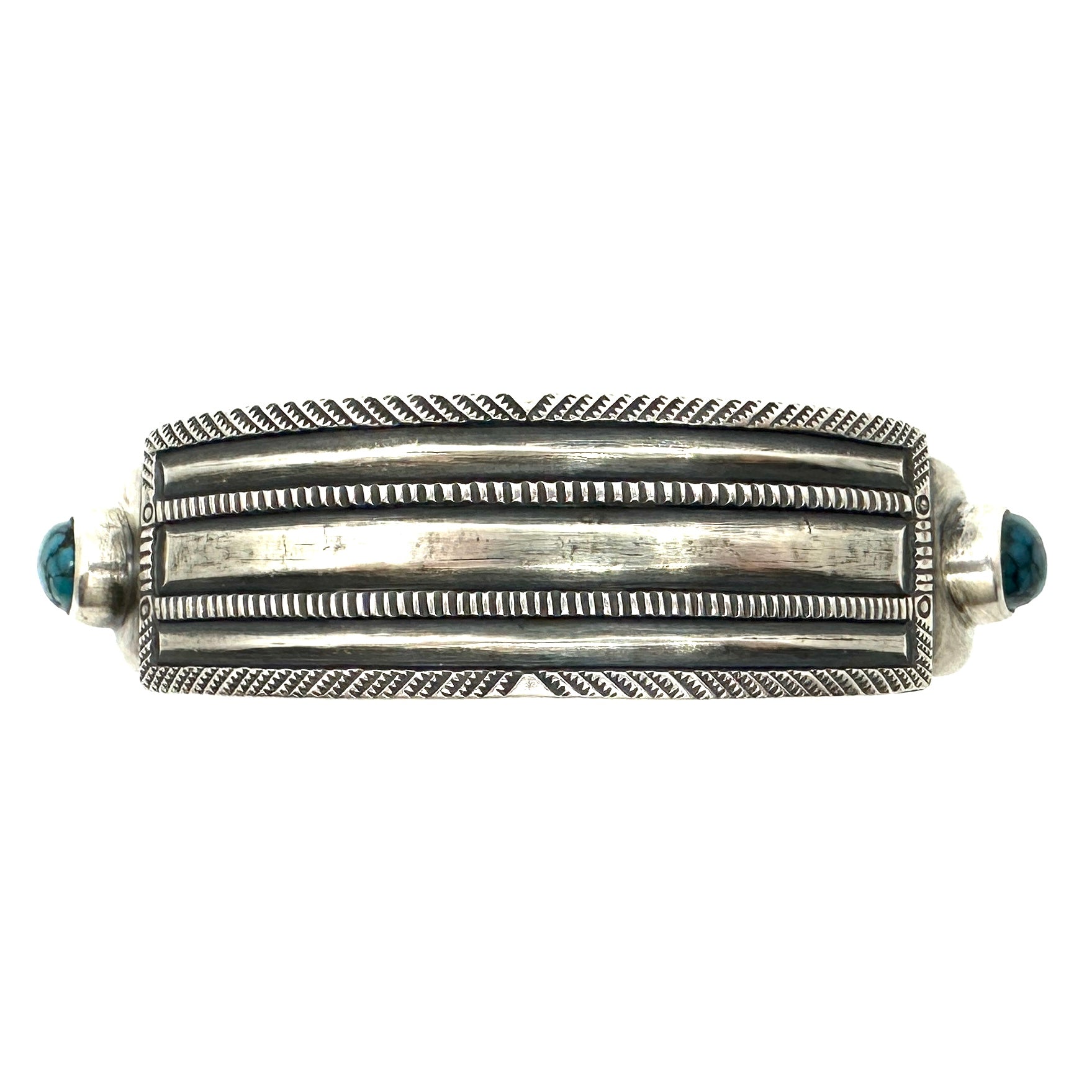 Coin Silver Double Flat Top Bracelet with Blue Moon Turquoise