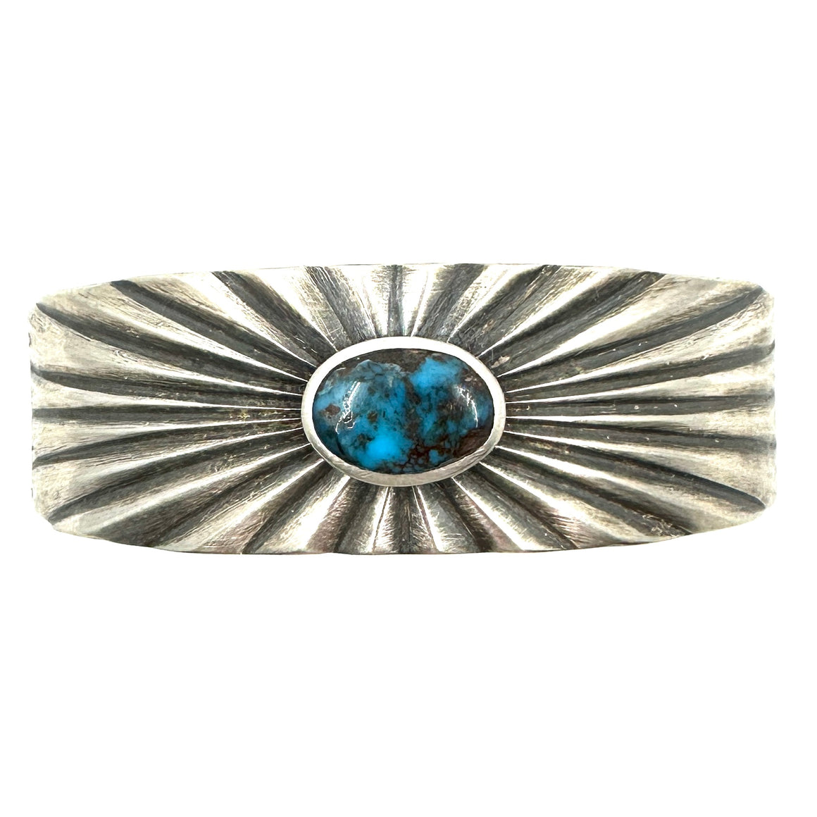 Coin Silver Sunburst Bracelet with Bisbee Turquoise