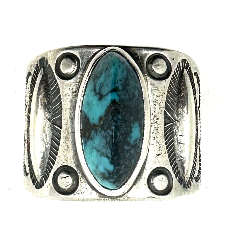 Coin Silver Ring with High Grade Lone Mountain Turquoise