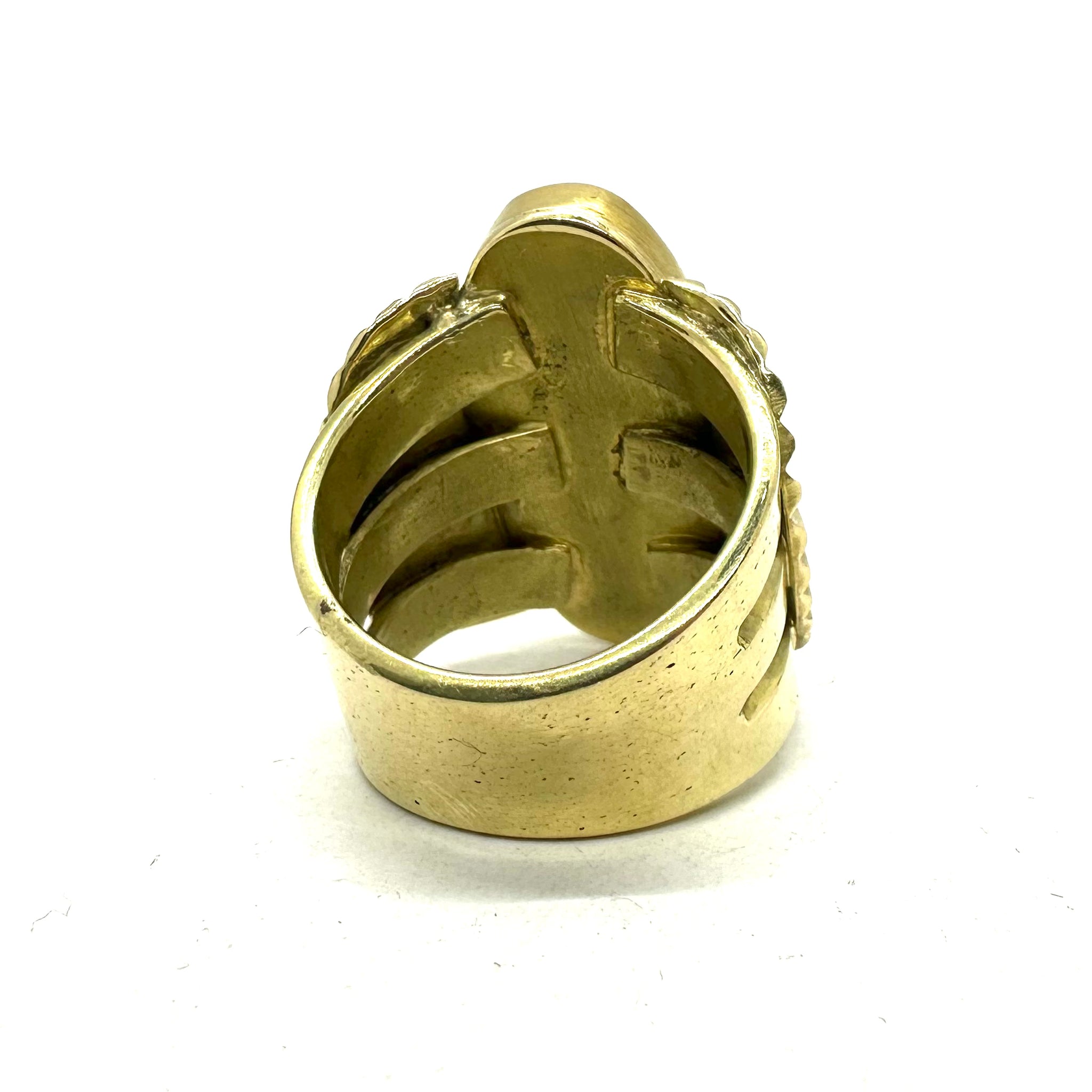 Double Fan Gold Ring with Lone Mountain Turquoise - Jesse Robbins Double Fan Gold Ring with Lone Mountain Turquoise - Jesse Robbins