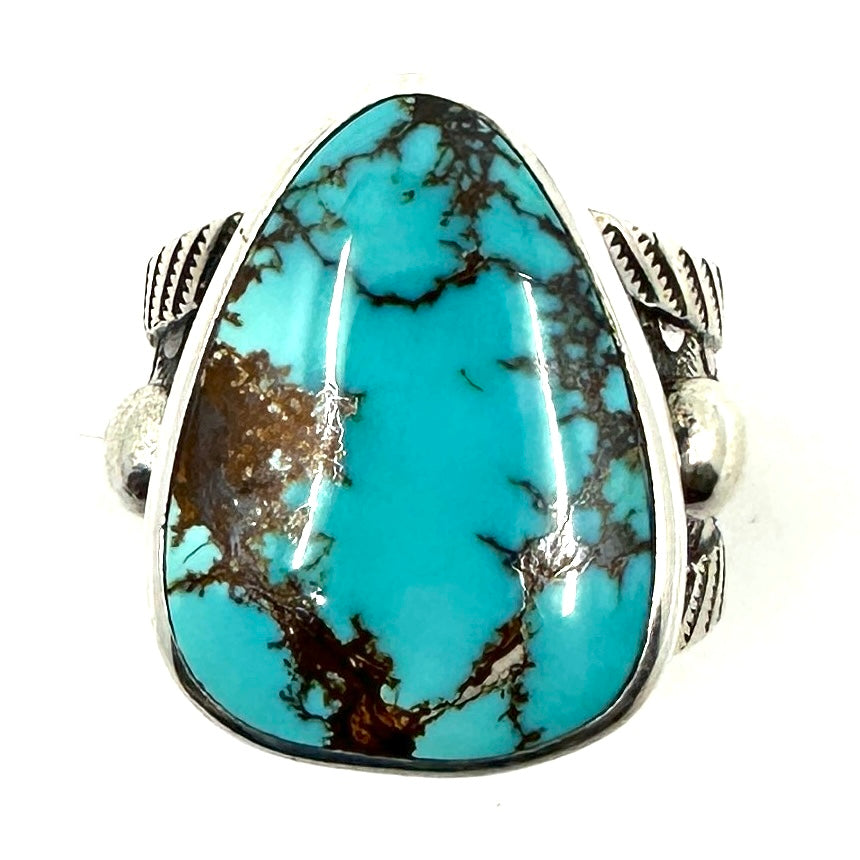 Coin Silver Ring with Royston Turquoise
