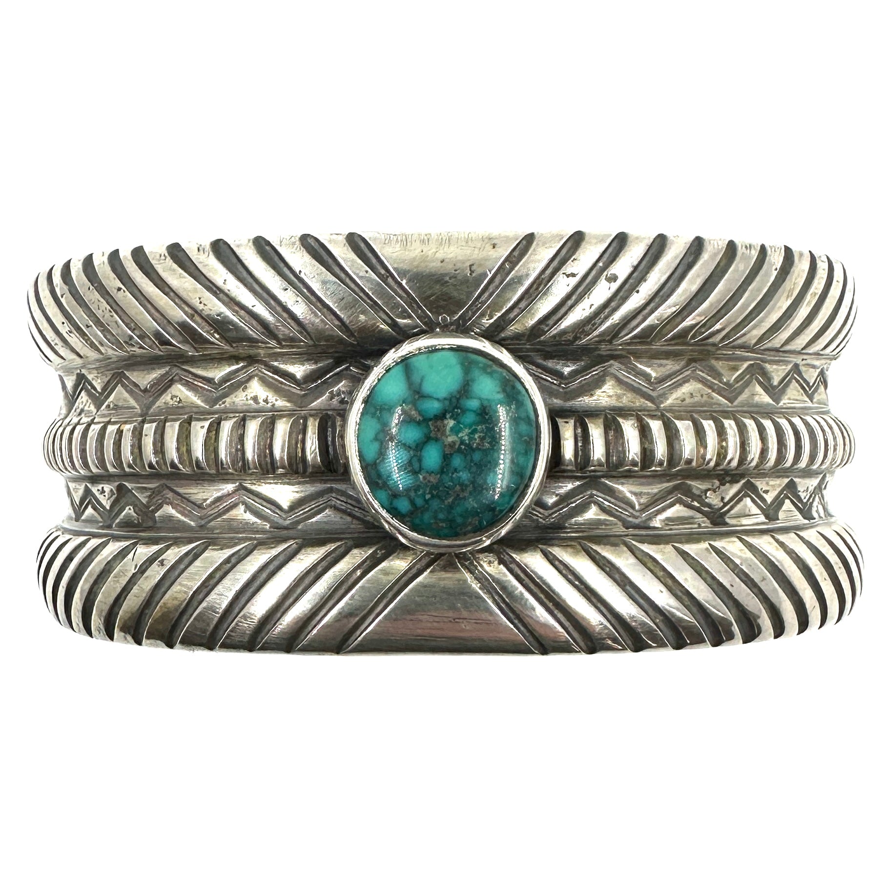 Heavy Coin Silver Ingot Bracelet With Cheyenne Turquoise