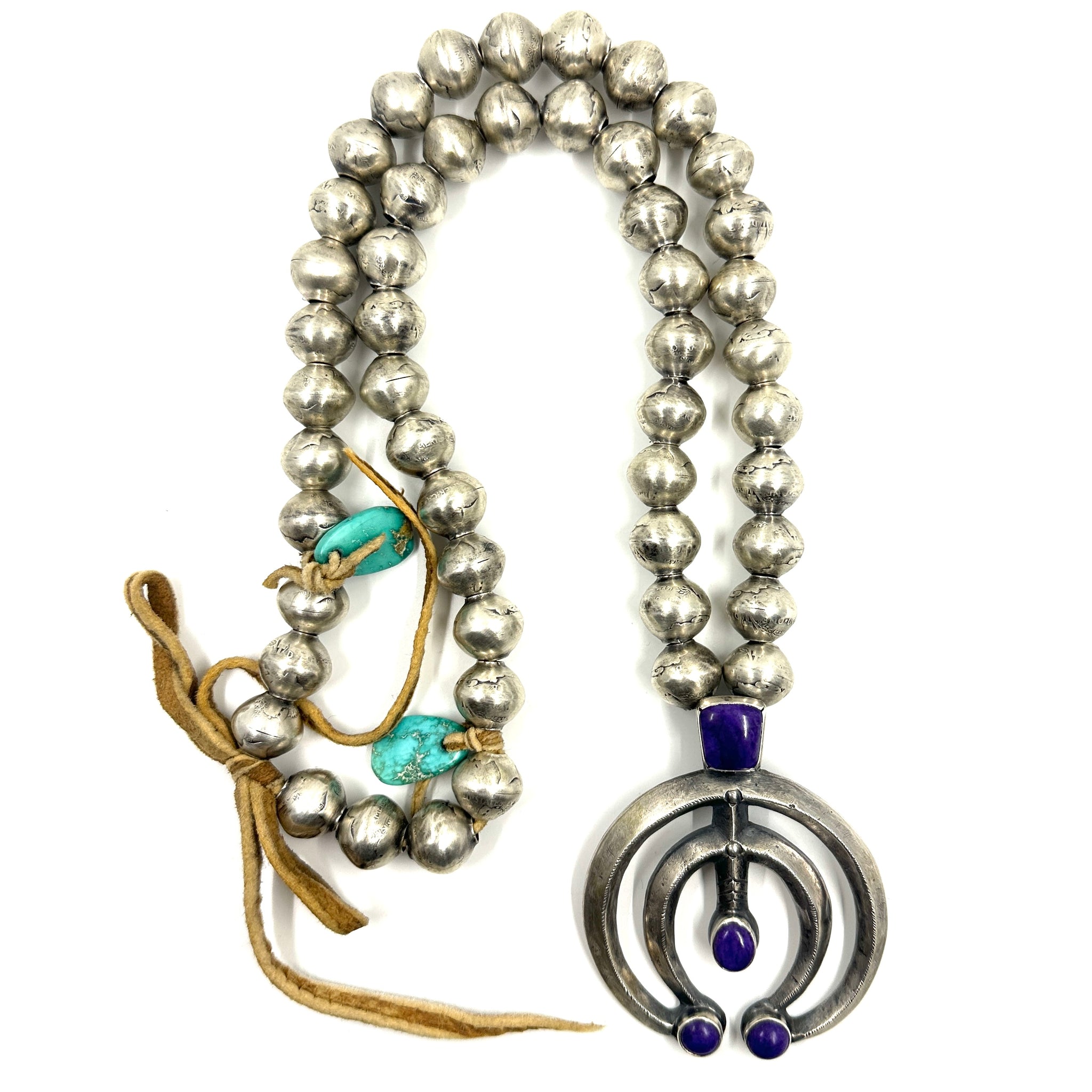 Mercury Dime Bead Necklace with a 4 Stone Sugilite Naja and Fox Tabs