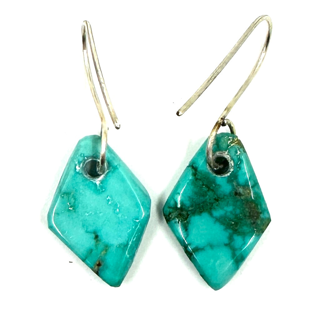 Fox Turquoise Tab Earrings with Hand Pulled Wires