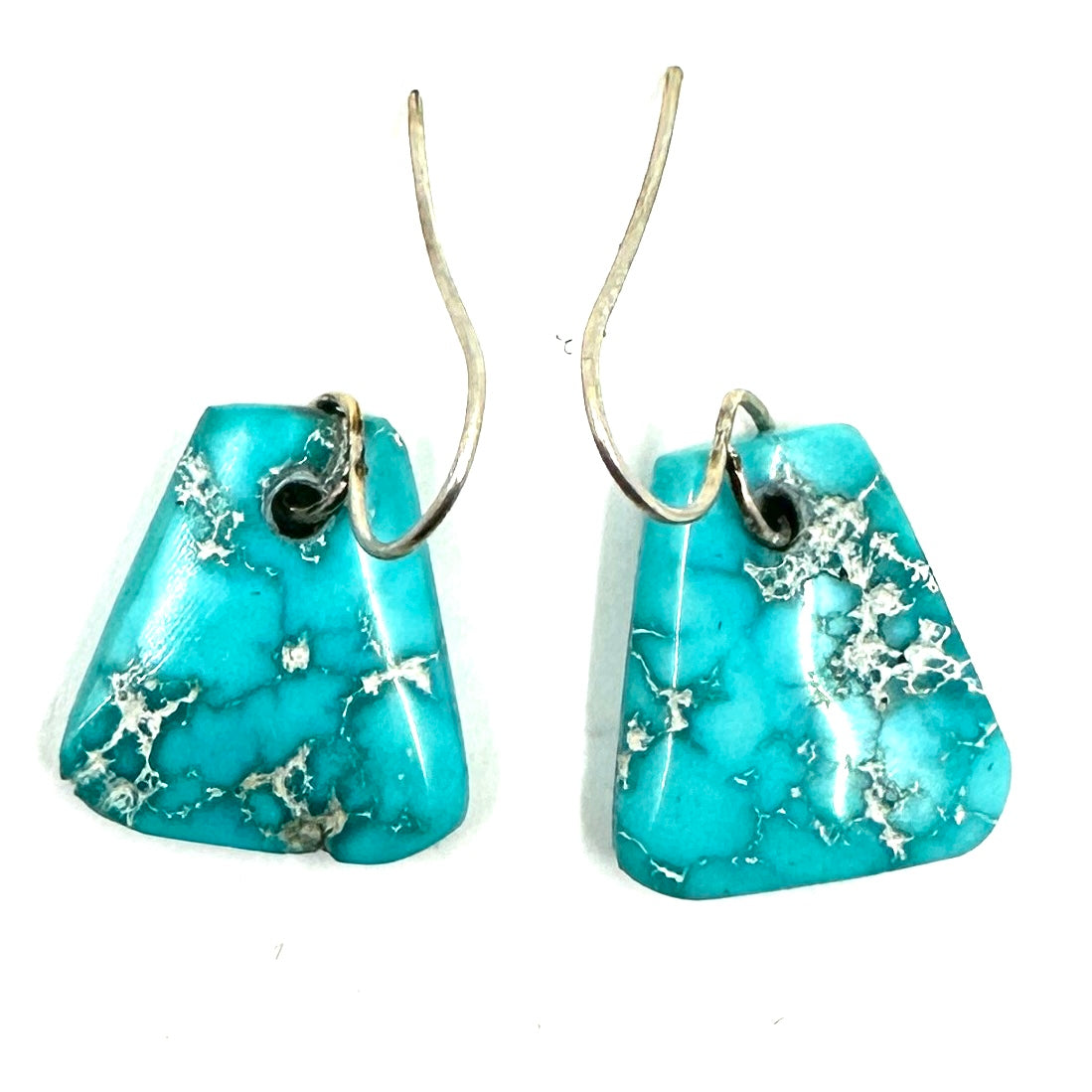 Fox Turquoise Tab Earrings with Hand Pulled Wires