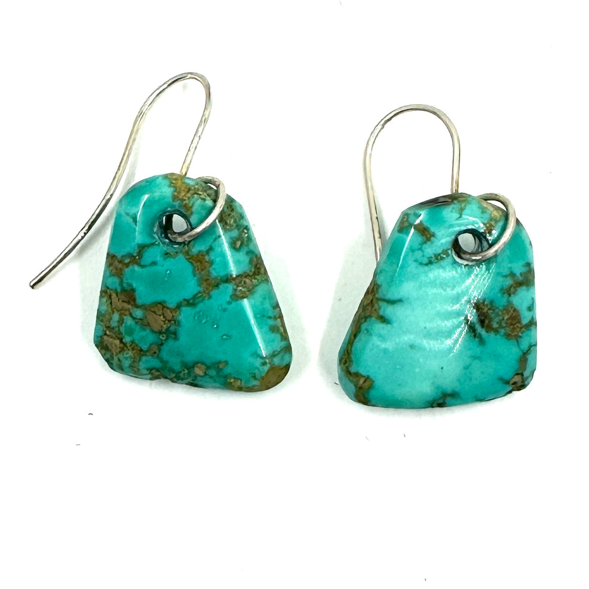 Fox Turquoise Tab Earrings with Hand Pulled Wires
