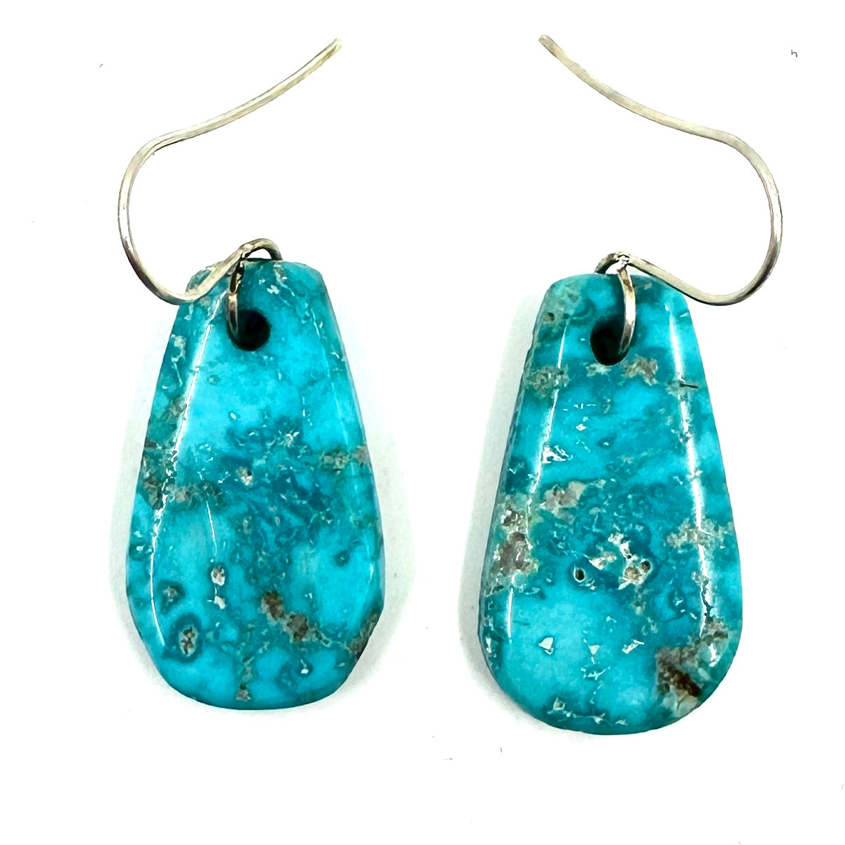 Fox Turquoise Tab Earrings with Hand Pulled Wires