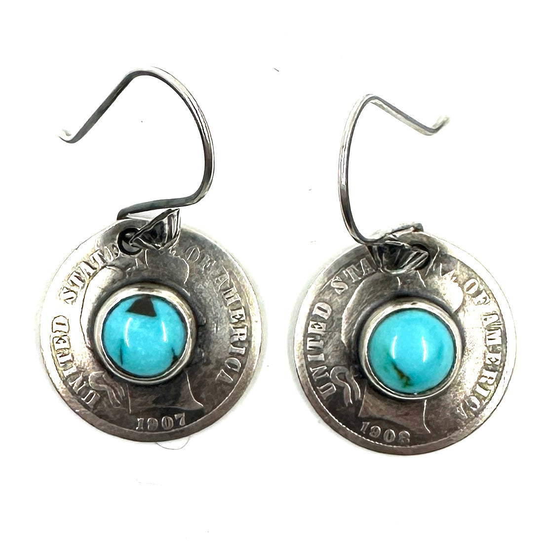 Mercury Dime Earrings with Lone Mountain Turquoise