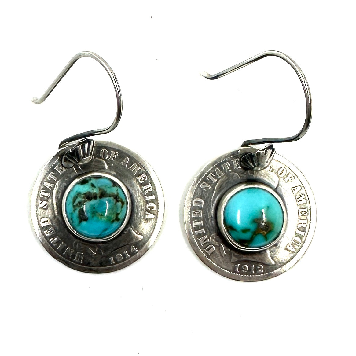 Mercury Dime Earrings with Lone Mountain Turquoise