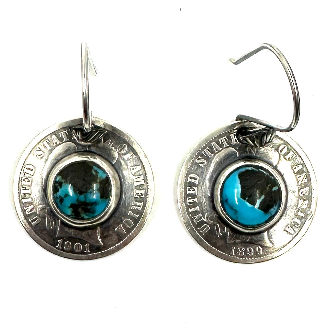 Mercury Dime Earrings with Lone Mountain Turquoise