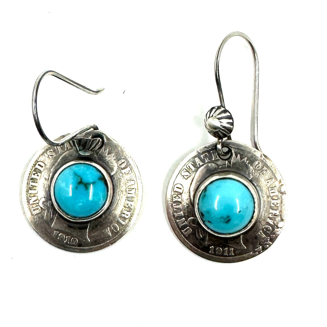 Mercury Dime Earrings with Lone Mountain Turquoise