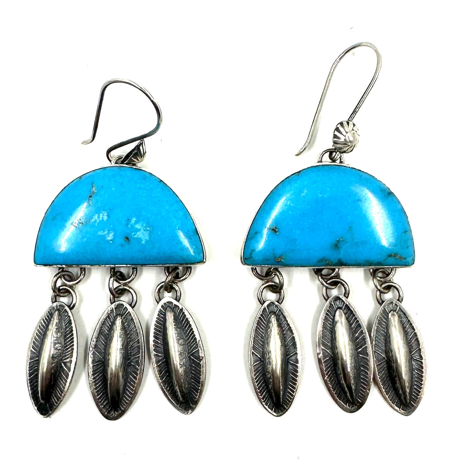 Half Moon Kingman Turquoise Earrings with 3 Bump Up Dangles