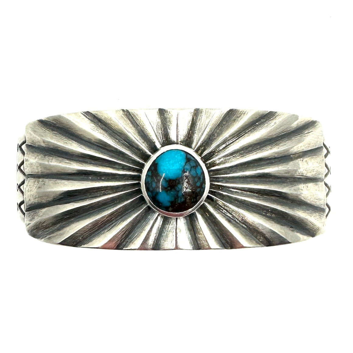 Coin Silver Sunburst Bracelet with Bisbee Turquoise
