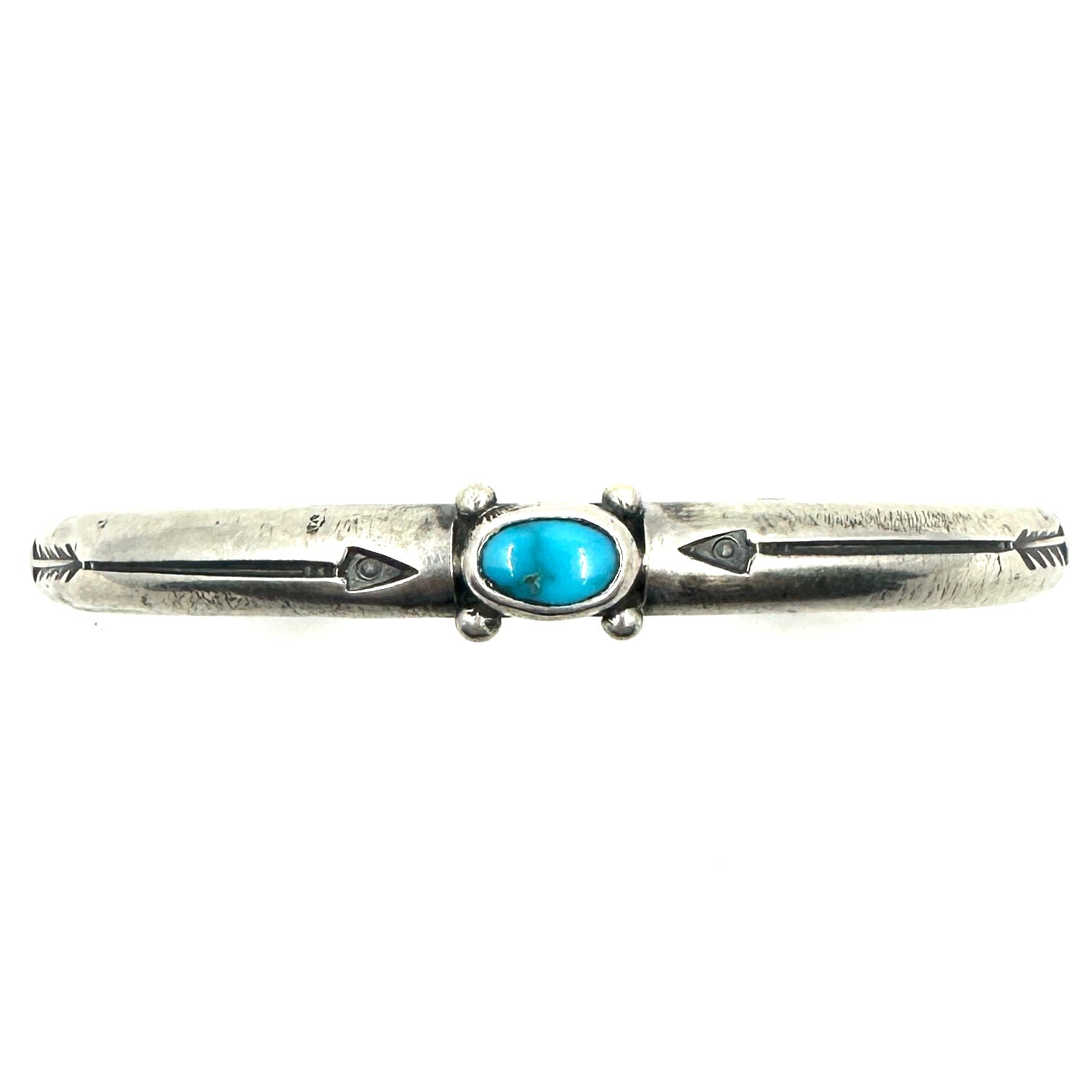 Rounded Coin Silver Stacker Bracelet with Bisbee Turquoise
