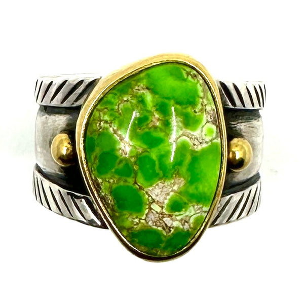22k Gold Bezel Coin Silver Ingot Ring with Carico Lake Turquoise
