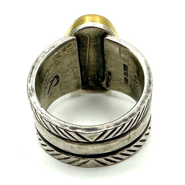 22k Gold Bezel Coin Silver Ingot Ring with Carico Lake Turquoise