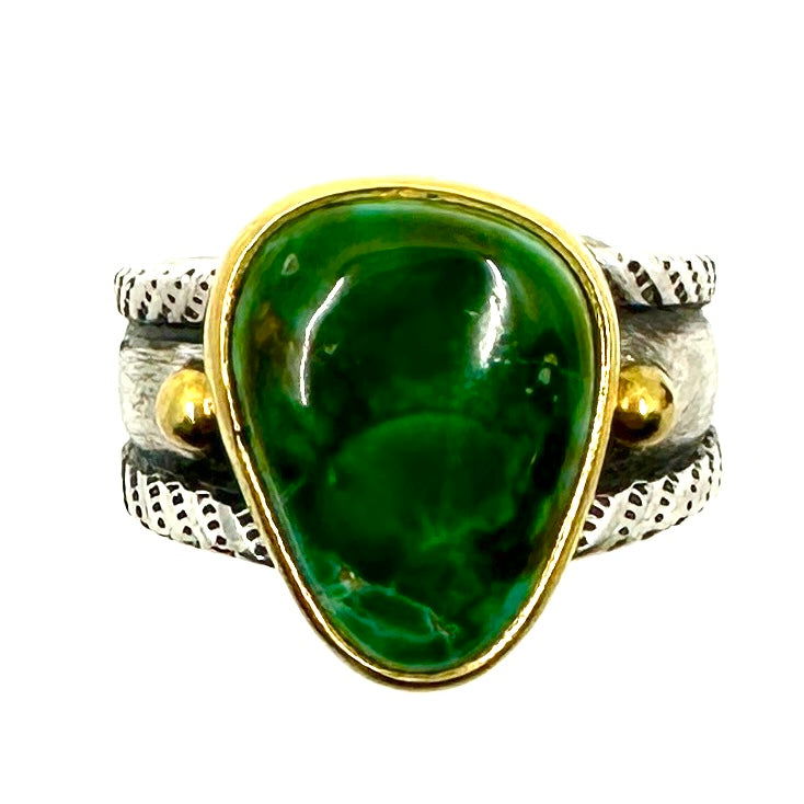 22k Gold Bezel Coin Silver Ingot Ring with Cheyenne Turquoise
