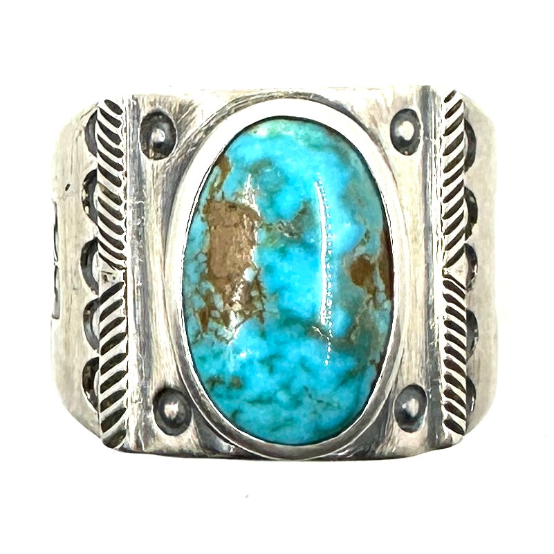 Coin Silver Ring with Lone Peak Turquoise Stone