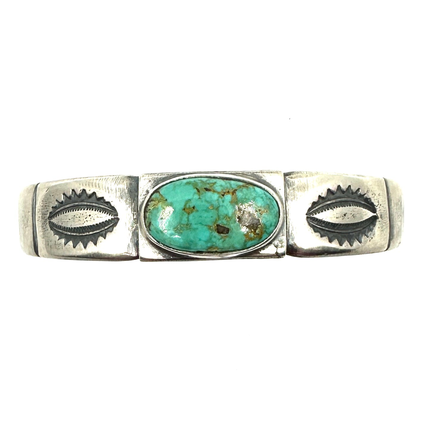 Coin Silver Ingot Bracelet with Thunderbird Turquoise