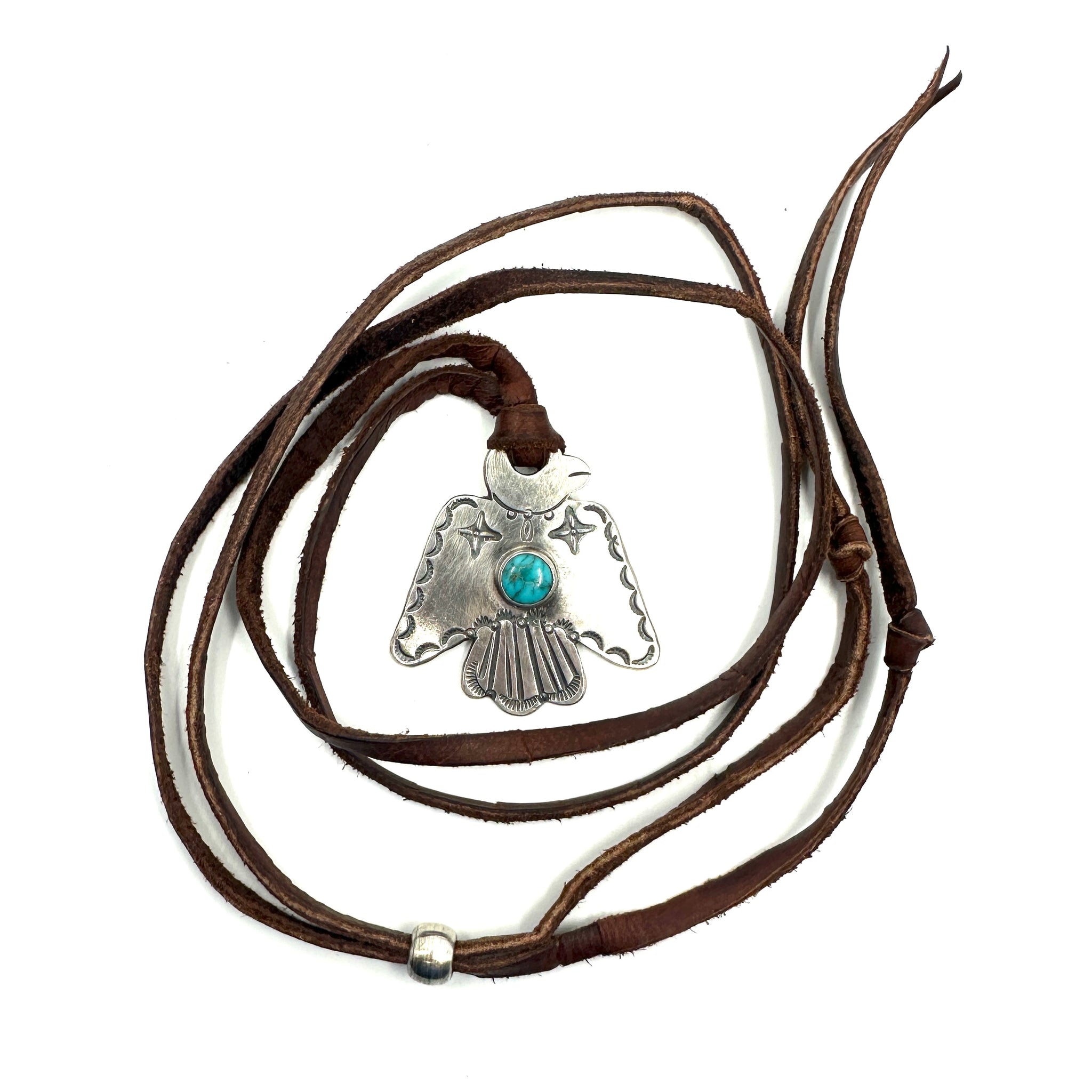 Silver Thunderbird Pendant With Lone Mountain Turquoise
