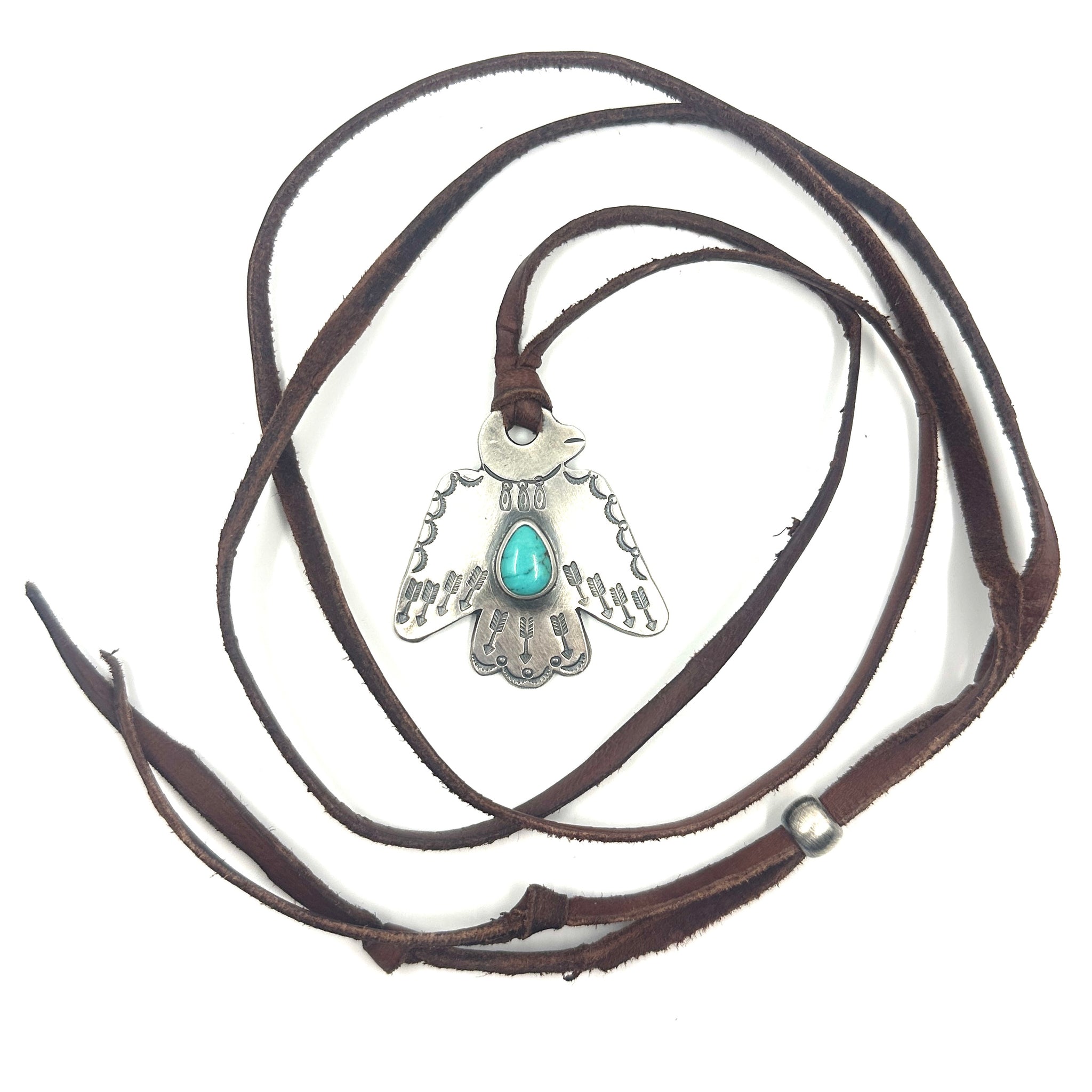 Silver Thunderbird Pendant With Lone Mountain Turquoise