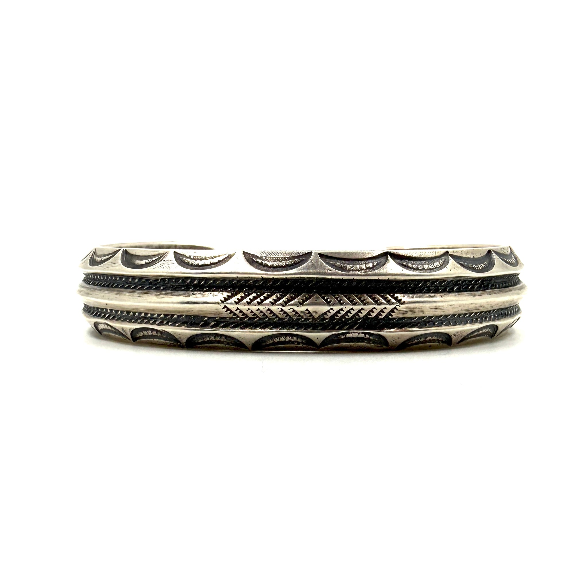 Heavy Stamped Triple Triangle Coin Silver Bracelet